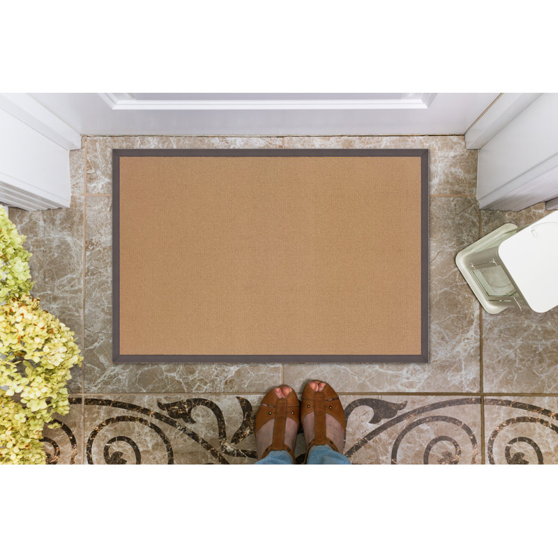 Nannette Handmade Dark Beige Berber with Slate Cotton Border Made in the USA Area Rug, Rectangle 1'10" x 2'10"