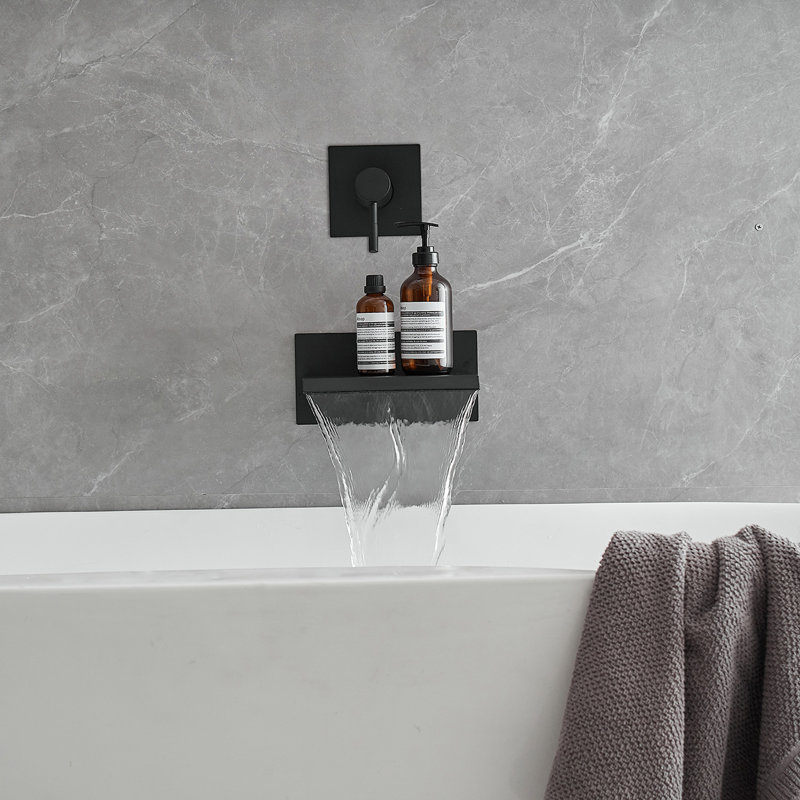 Single Handle Wall Mount Spout Waterfall Tub Faucet Bathtub Filler, Matte Black