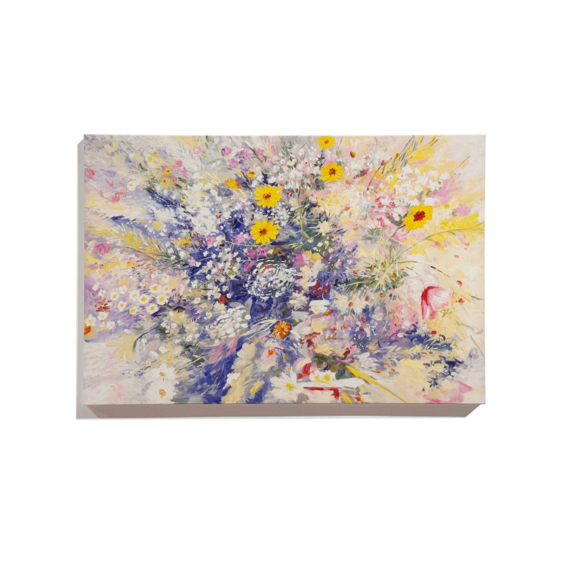 Tableau abstrait champ de fleurs sauvages, impression sur toile prairie florale colorée, bouquet lumineux nature pour la décoration intérieure