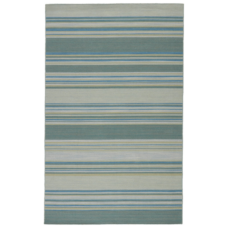 Tapis bleu en laine tissé à plat à la main Creekmont, Rectangle 2 pi x 3 pi