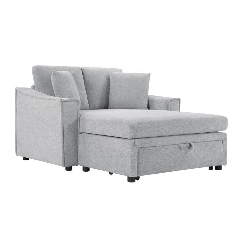 Chaise longue en velours flocon de neige 53,5 po avec tiroir de rangement coulissant et coussins, Gray