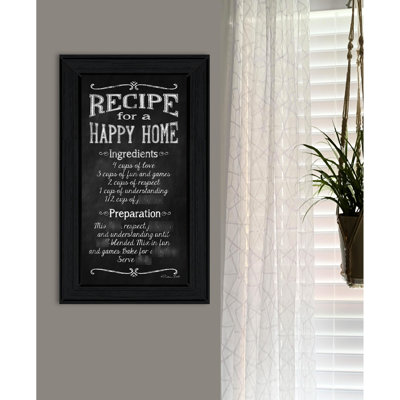 Prêt à ajouter une touche de bonheur avec «Recipe for Happy Home», reproduction encadrée, papier multicolore, 21 po x 12 po x 1 po, cadre noir imprimé, multicolore, 12 po x 21 po x 1 po, cadre, ornez votre mur