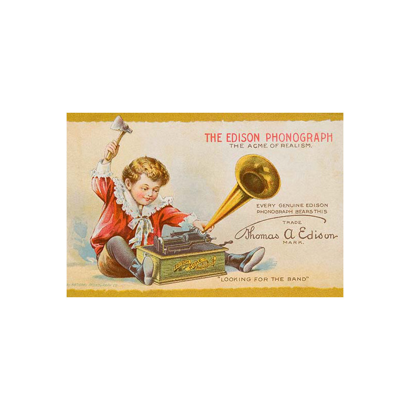 « the edison phonographe », affiche rétro, H 28 po x l 42 po x P 1,5 po