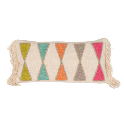 Embroidered Cotton Lumbar Pillow with Fringe