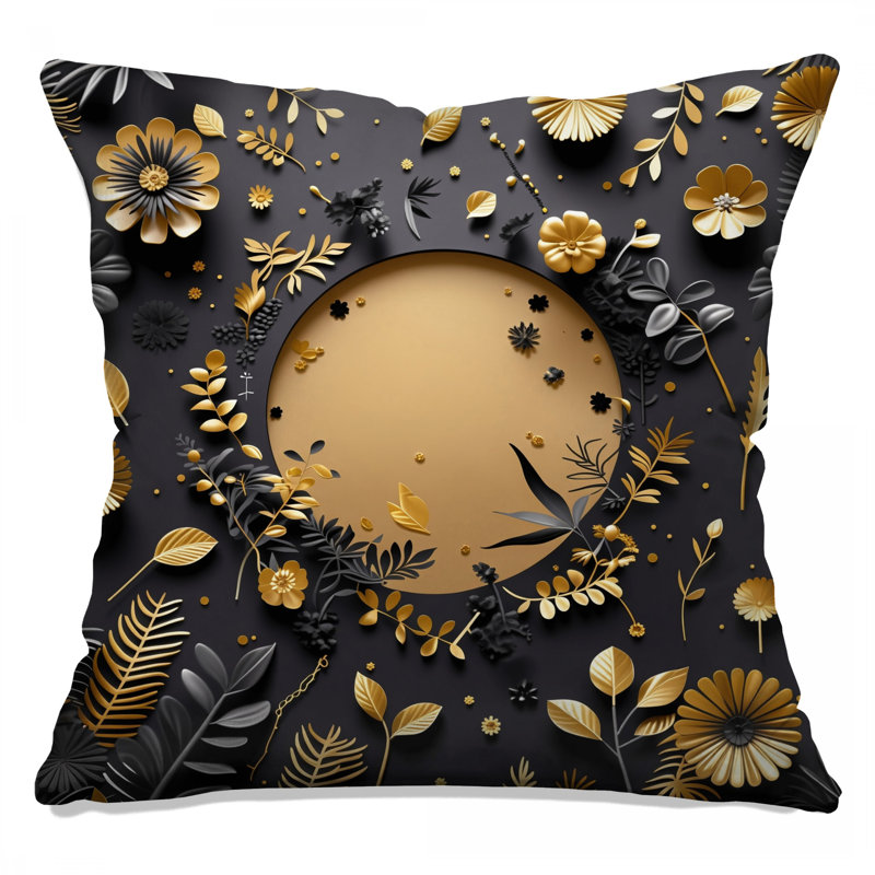Coussin Gold Leaves, coussins double face Nature, 14 X 14 pouces