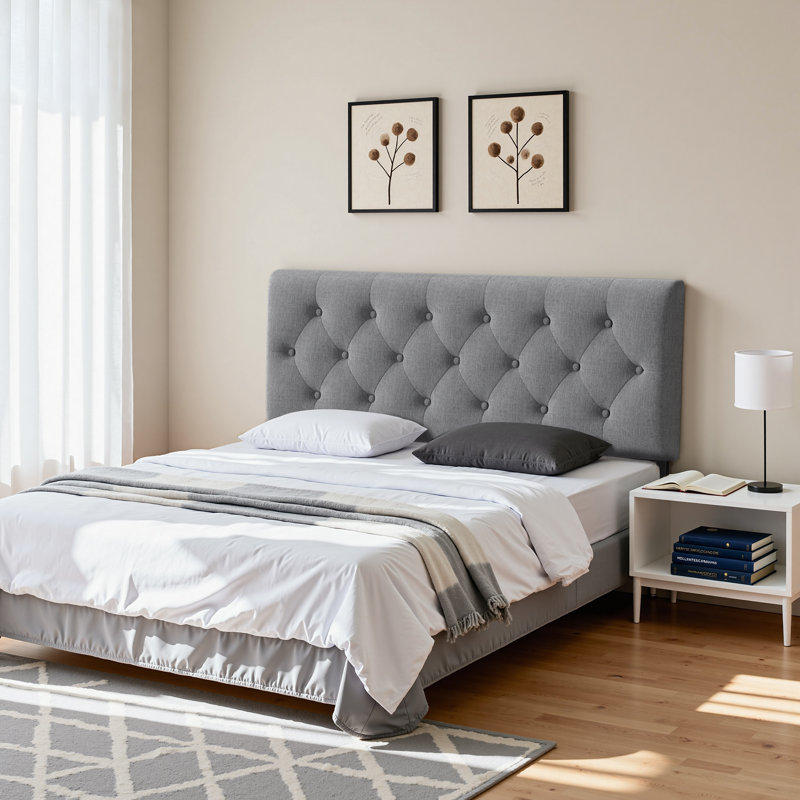 Tufted Upholstered Headboard – Adjustable Linen Design, Gray