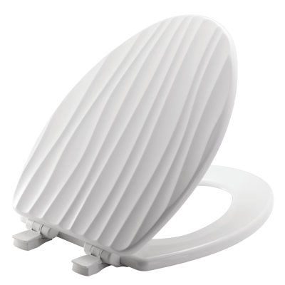Mayfair Rainfall Sculptured Toilet Seat, Slow Close, Never Loosens, ELONGATED, Durable Wood, White