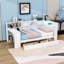 Lit de jour en bois avec tablettes, tiroirs, station de charge, DEL et bureau-2041810260-2041810261