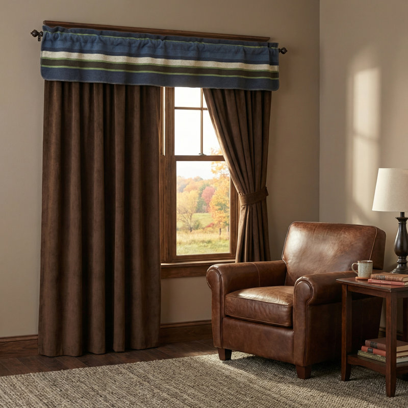 Wooded River Lapis Valley - Drape Set - (2 panels/2 tiebacks)