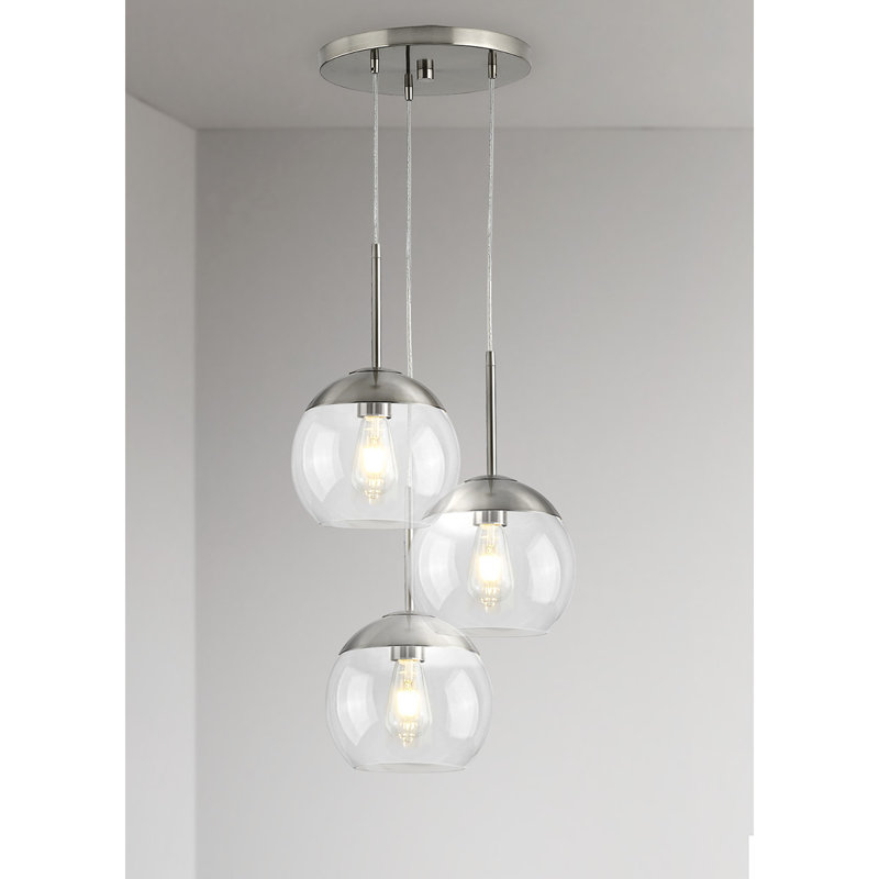 Luminaire suspendu en verre Shynar Globe, Clair, Nickel brossé