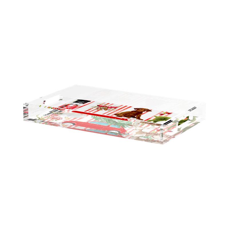 Ultimate Christmas Plaid Acrylic Rectangle Decorative Tray, 12.5"W x 7.75"D x 2"H, Black/Green Plaid
