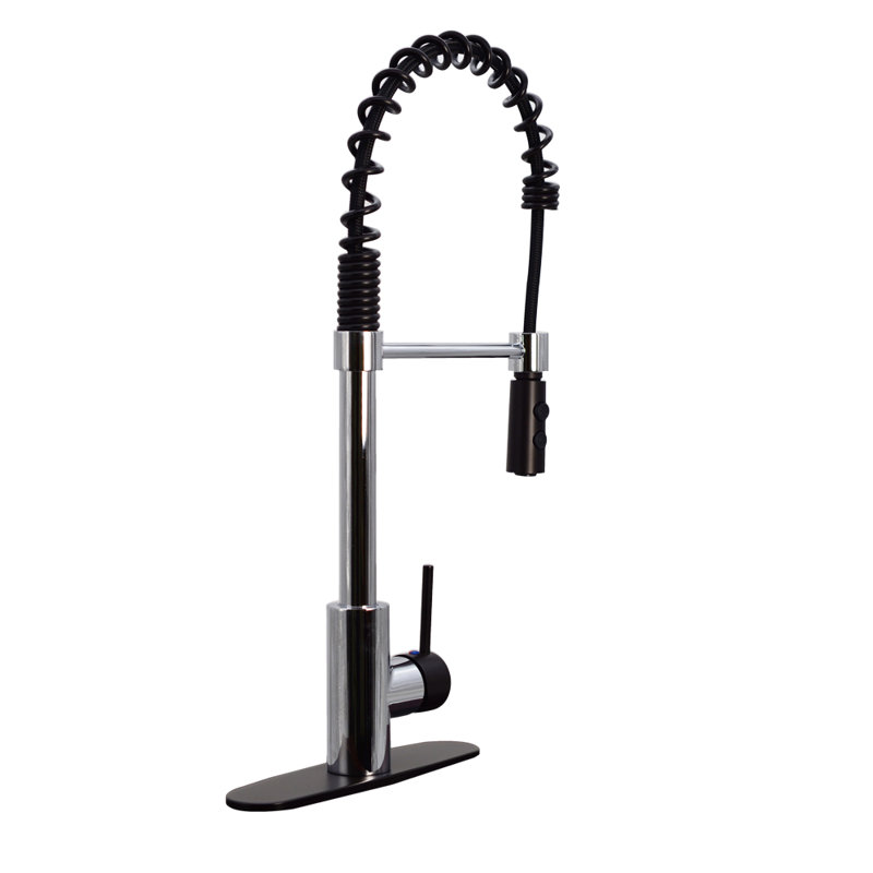 Westbrass Pull Down Spray Kitchen Faucet, Polished Chrome/Oil Rubbed Bronze