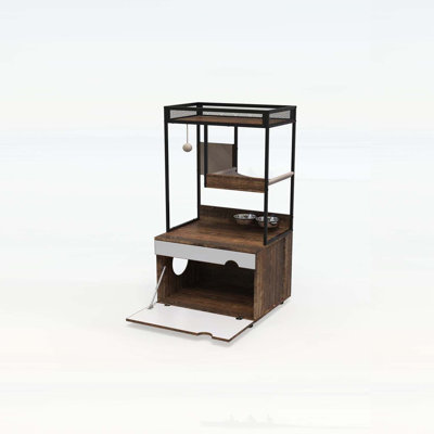 Cat Litter Box Enclosures with Cat Tree Tower, Multifunctional Furniture for Privacy and Style