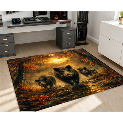 Tapis réaliste lavable à la machine avec envers antidérapant, motif de tapis d'automne Woodland, décor intérieur douillet pour salon, chambre à coucher, entrée, cuisine, balcon