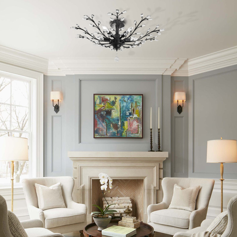 Breanna 30" Modern Firefly Chandelier 5 - Light Dimmable with Semi-Flush Downrod