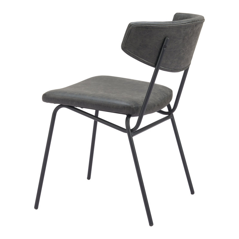 Vintage Black Faux Leather Upholstered Arm Chair with Metal Legs