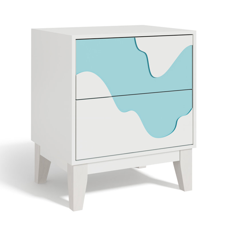 17.7“W Flowing Water Geometry Nightstand, White, Individual