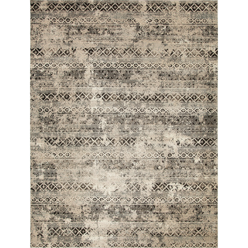 Ostergren Collection Black/Brown/Beige Transitional Tribal Area Rug, Rectangle 9'5" x 13'