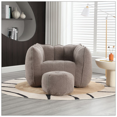 Fauteuil à billes souple avec mousse haute résilience (jetons) pour le salon et la chambre à coucher, canapé carré confortable avec repose-pieds, housse pour adultes pour jouer, lire et regarder la télévision