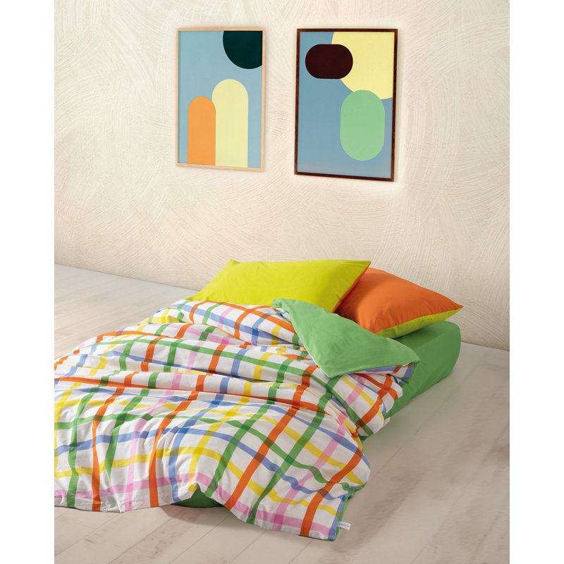 Premium Ranforce Quilt Cover Set | 100% Cotton, Reactive Printing, Machine Washable | Includes 2 Pillowcases (23.6 x 23.6) | Stylish Green, White, Orange, Blue & Yellow Design, Comfortable & Durable