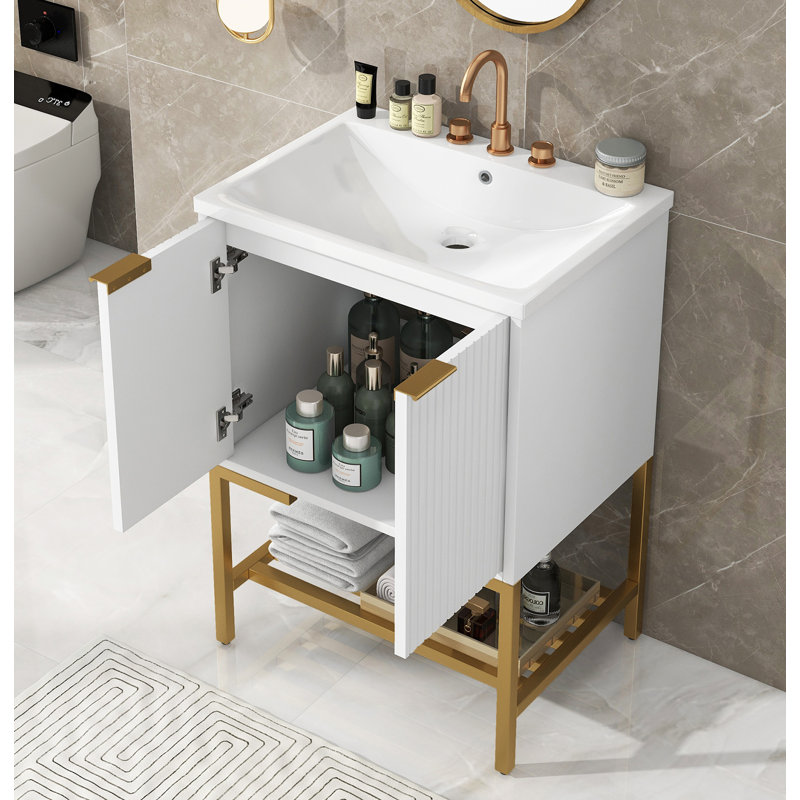 Saroj 24 " W Freestanding Standard Free Standing Single Double Single Vanity Bathroom Vanity With Ceramic Top