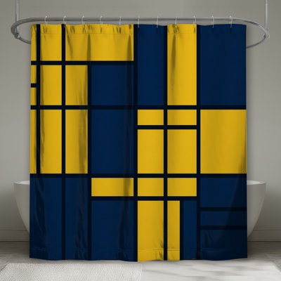 Rideaux de douche jaune et bleu très longs