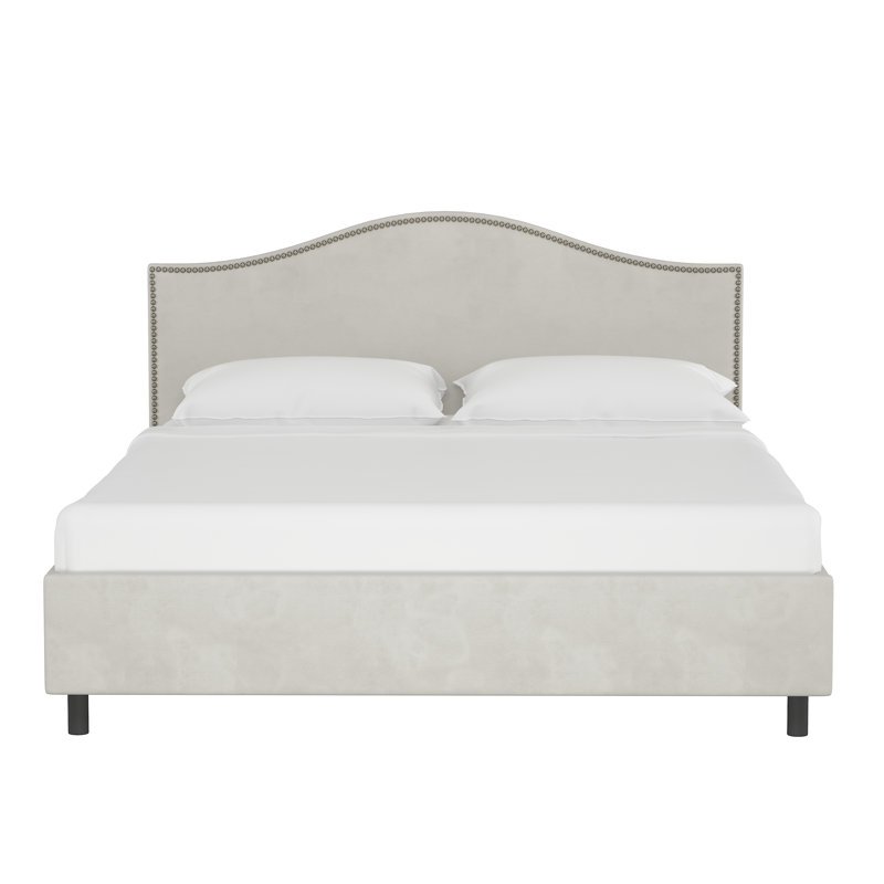 Myers Upholstered Platform Bed, Full, Bella Light Gray Performance Velvet