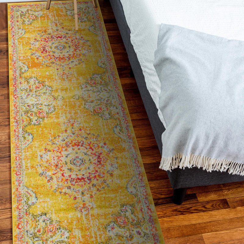 Galyean Abstract Gold/Red Rug, Runner 2'7" x 16'5"