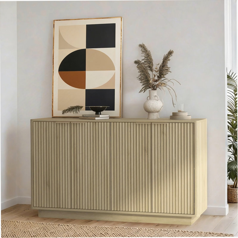 Wood Modern Buffet Cabinet with Storage, Fluted Sideboard Large Buffet with Adjustable Shelves, Credenza, Accent Cabinet Console Table