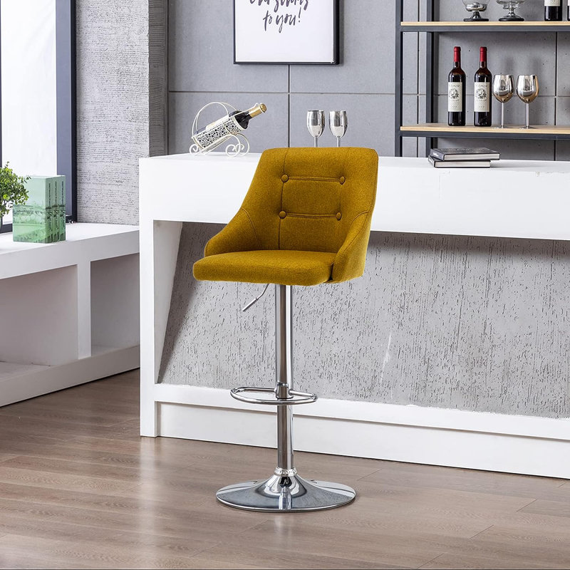 Tabourets de bar ， Tabouret de bar pivotant à hauteur réglable Annasha, Jaune / polyester, Argent argent