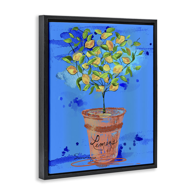Cadre flottant bleu vif Pots Lemons, design par Susan Lugar, Cadre flottant noir de jais, H 21 po x l 17 po