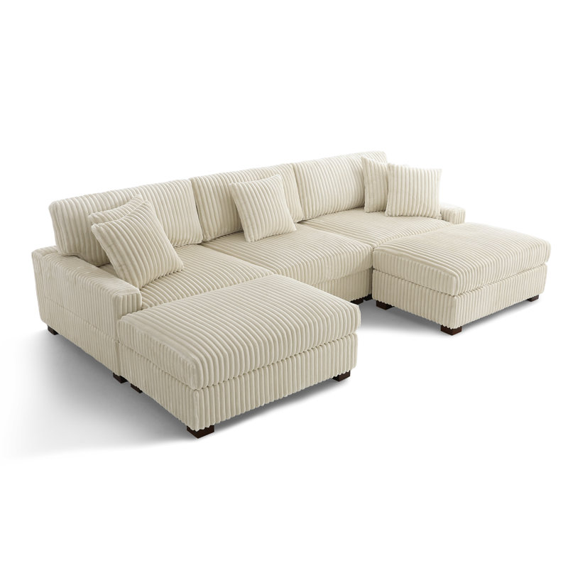 5 Seater Sectional, White Polyester/Foam Padding