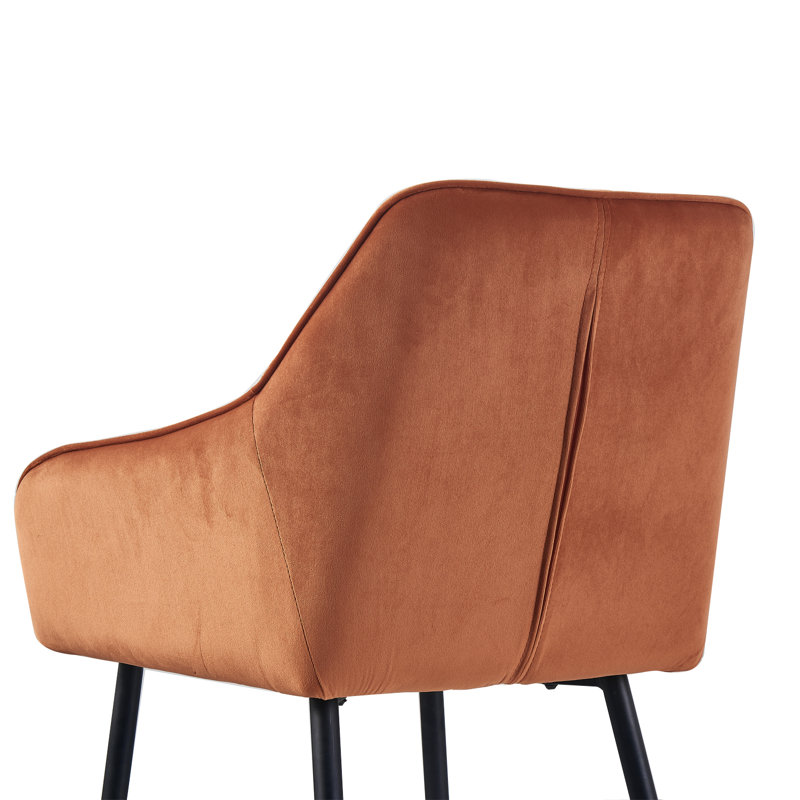 Sexton Upholstered Diamond Stitching Velvet Arm Dining Chair with Thick Cushion, 4, Orange