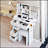 29.2" Small Size Left Drawer Desktop Vanity Table + Cushioned Stool, 2 AC+2 USB Power Station, Hair Dryer Bracket, Extra Large Touch Control Sliding LED Mirror, Tri-Color Switching, Brightness Adjust