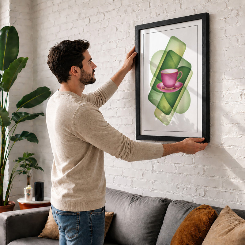 Teacup Among Geometrics Modern - Framed Print, A1 - 84.1 x 59.4 cm, Oak