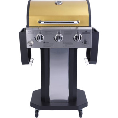 Lpg Grill With Side Table, Stainless Steel, 3X10,000  Btu Heat Output, Ideal For Backyard Cooking, Picnics, And Garden Use