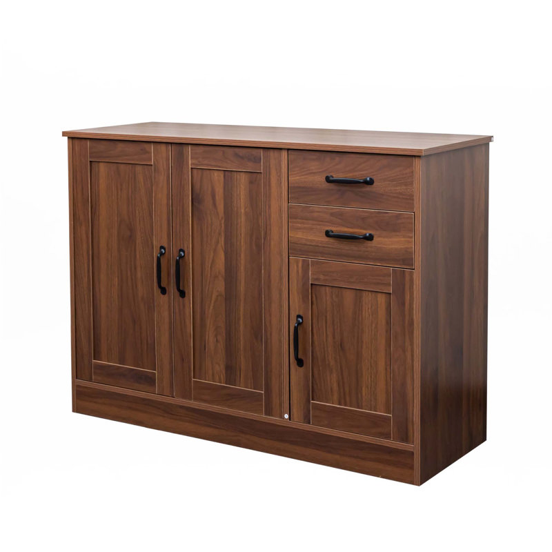 Buffet buffet avec 2 portes, 1 rangement et 2 tiroirs, Noyer