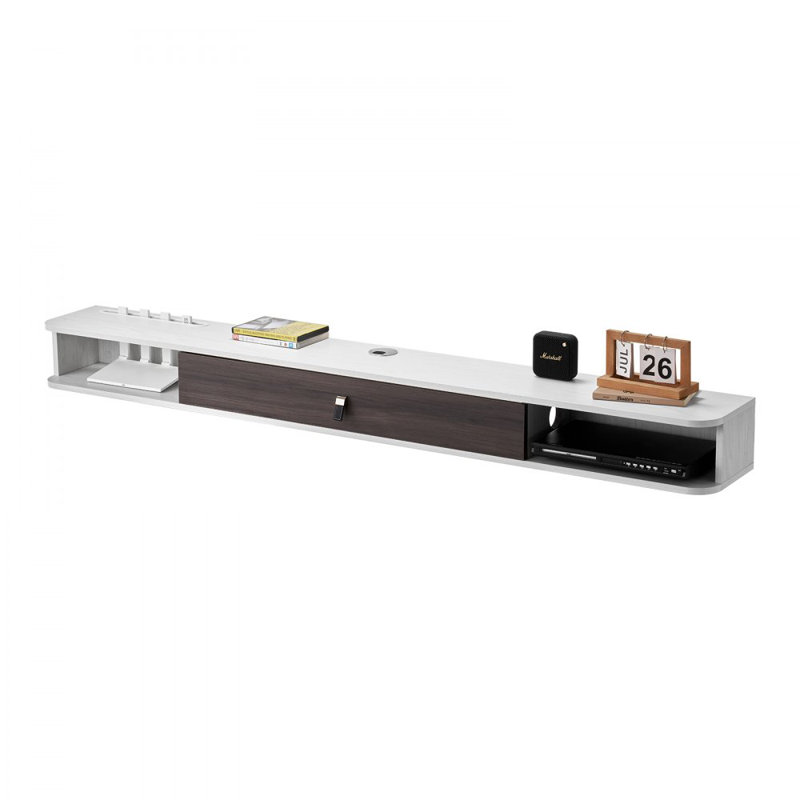 Floating TV Stand, Wall Mount Entertainment Center with Cable Hole, Modern Floating TV Shelf with Storage Cabinet, Particle Board Console for DVD Player, Cable Box, Game Console, White
