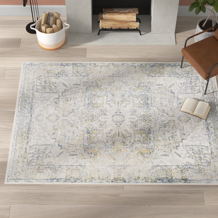 Weldon Machine Washable Oriental Blue/Ivory Area Rug