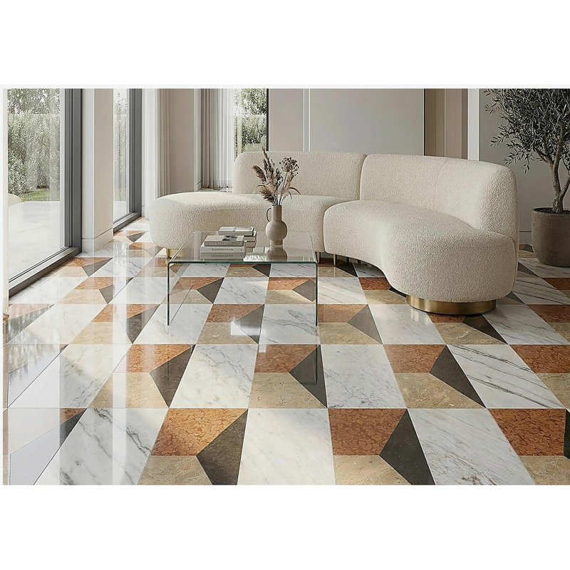 Marbre 12 x 24 Waterjet, or blanc, rouge, gris, 4 couleurs, marbre naturel, pour le sol et le mur, carrelage en marbre poli, pierre naturelle, marbre véritable, marbre véritable, 1 boîte chaque motif, 2 pièces