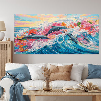 Dauphins colorés - art mural dauphin