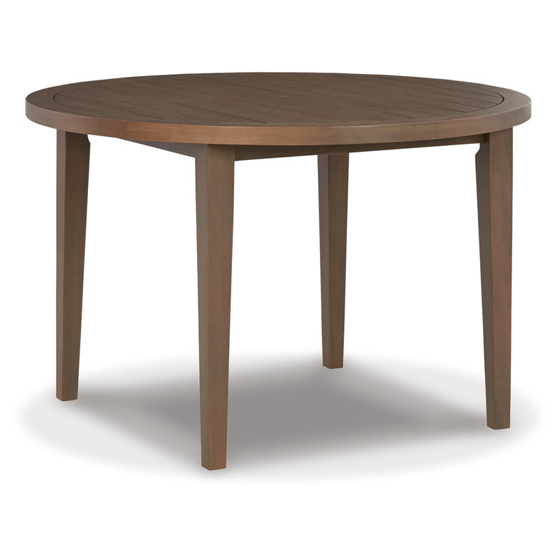 Mid-Century Modern Brown Eucalyptus Round Dining Table