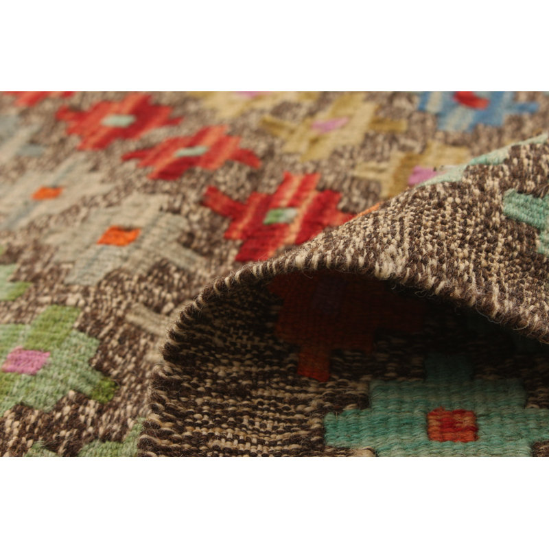 Tapis décoratif en laine de conception unique 3 pi 5 po x 6 pi noué à la main New Age en gris foncé/rouge