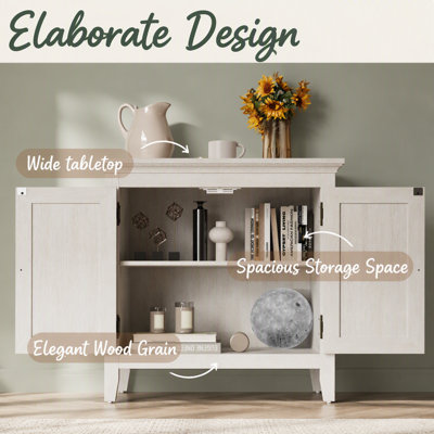 Meuble de rangement, buffet de cuisine avec portes décoratives en rotin, meuble d'appoint avec tablette de rangement ajustable, organisateur de meubles en bois