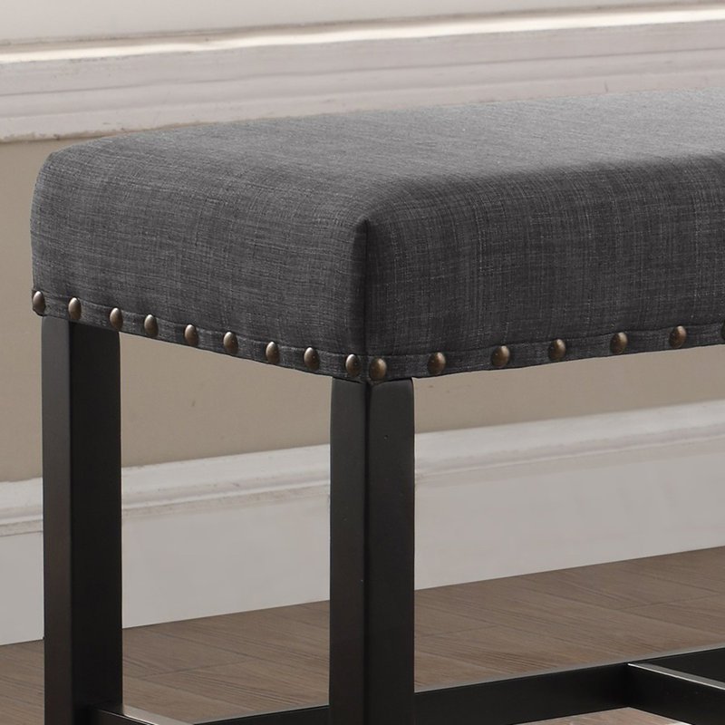 Banc rembourré, banc de salle à manger rustique contemporain, banc à hauteur de comptoir avec garniture cloutée, Gris