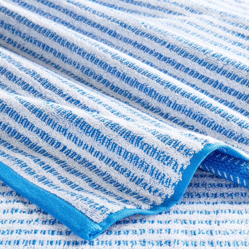 TOWN & COUNTRY PLAY 6-Piece Striped Reversible Terry Brights Set, 2 Bath, 2 Hand, 2 Wash, 100% BCI Cotton, Blue