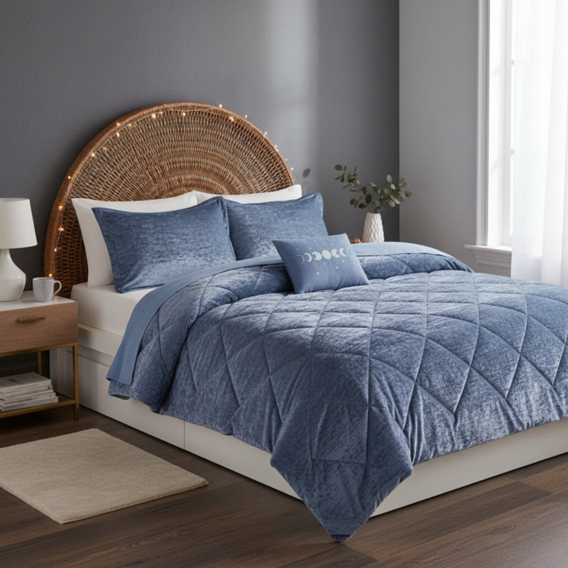 Ensemble d'édredon en velours double / grand avec coussin décoratif, L 90 po x l 90 po