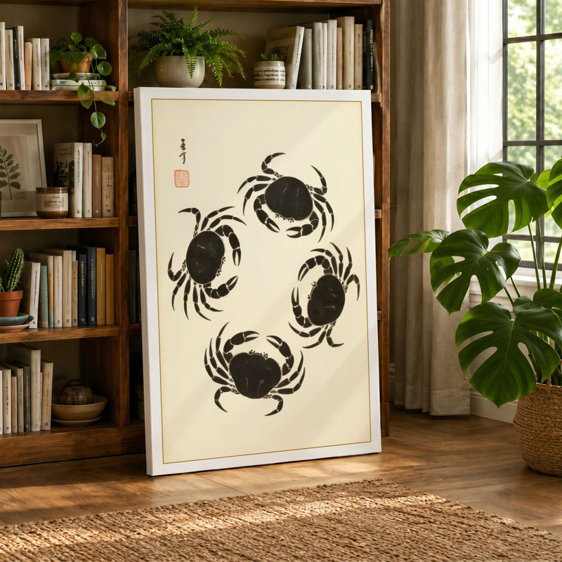 Four Crabs Japandi - Wrapped Canvas, 30x20 - 76.2 x 50.8 cm, White Border