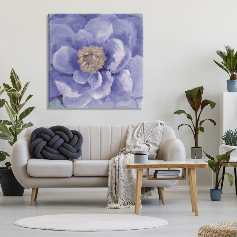 Gros plan sur une fleur anémone mauve par Lanie Loreth - Peinture, Toile tendue, H 36 po x l 36 po