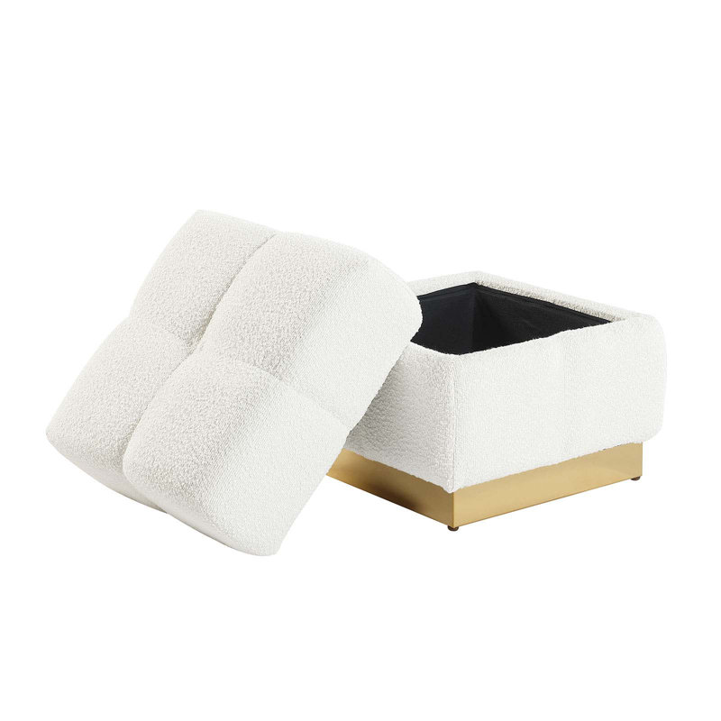 Tabouret de rangement carré de style contemporain avec finition beige et capitonnage